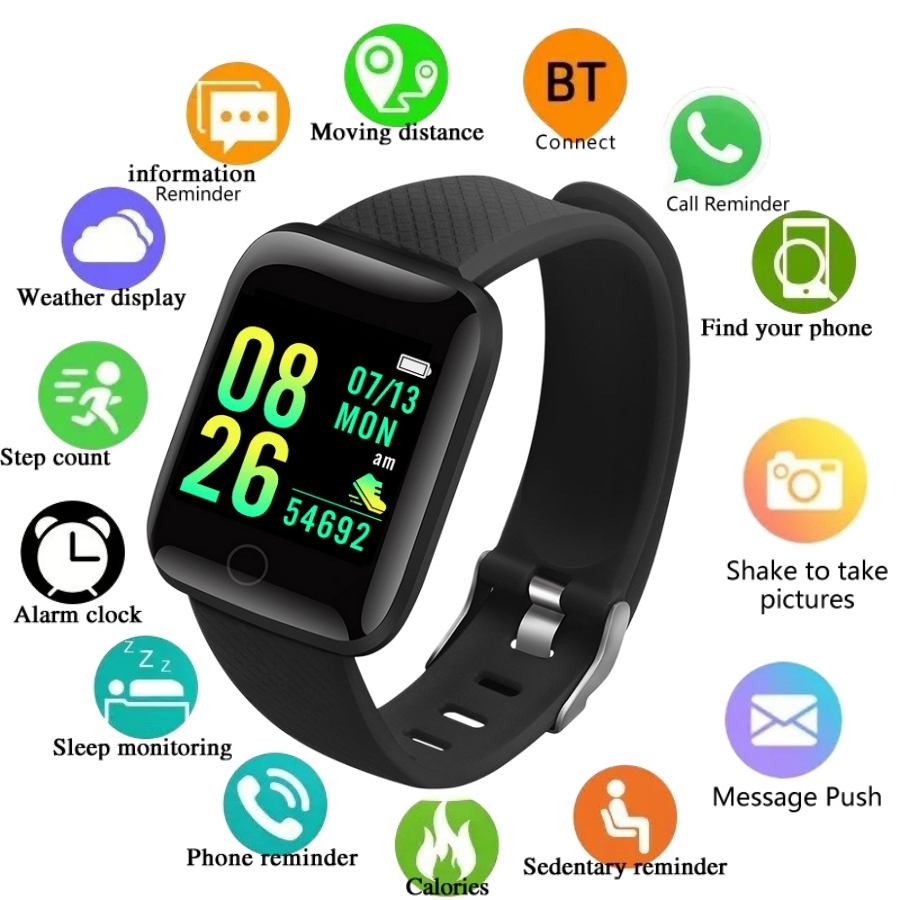 Smartwatch Watches For Girls - 男性と女性のための多機能スマートウォッチ,音楽制御付きスポーツスマートウォッチ,ステップカット,アラーム,116plus,メッセージ,リマインダー,d13