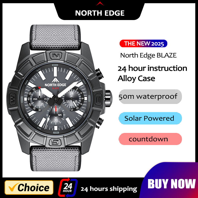 Smartwatch Army Watches For Men - ノースエッジ 2025 ブレイズ男性クォーツ時計ソーラーパワーアーミーミリタリースタイル時計ストップウォッチ防水 50 メートル発光パイロットウォッチ