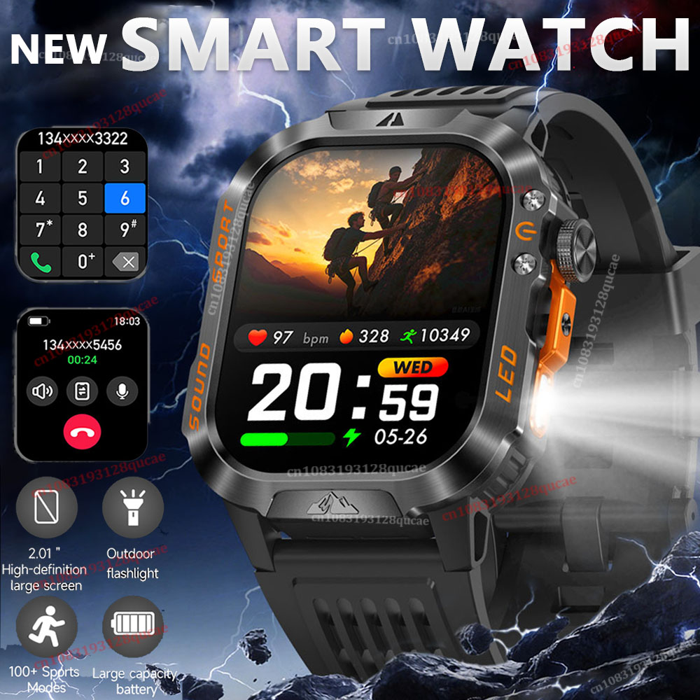 Smartwatch Rugged Watches For Men - 2026 頑丈な軍事 GPS スマートウォッチメンズアウトドアウォッチ 2.01 ''タッチスクリーン音声
