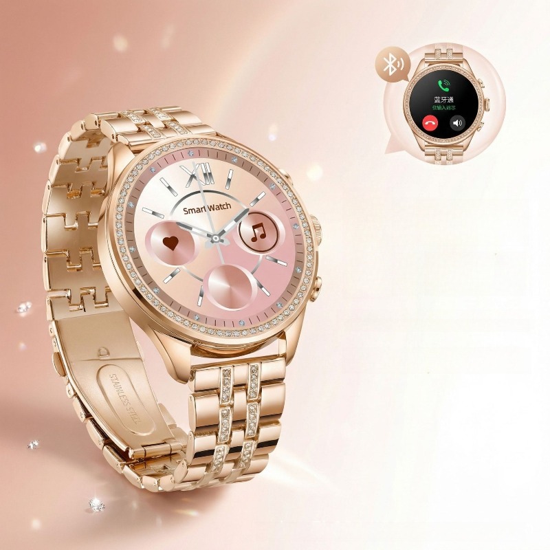 Watches Ladies Smartwatch - GEN9ダイヤモンド装飾レディーススマートウォッチ ローズゴールドスチールベルト 通話・健康モニタリング機能付きクロスボーダー独占供給