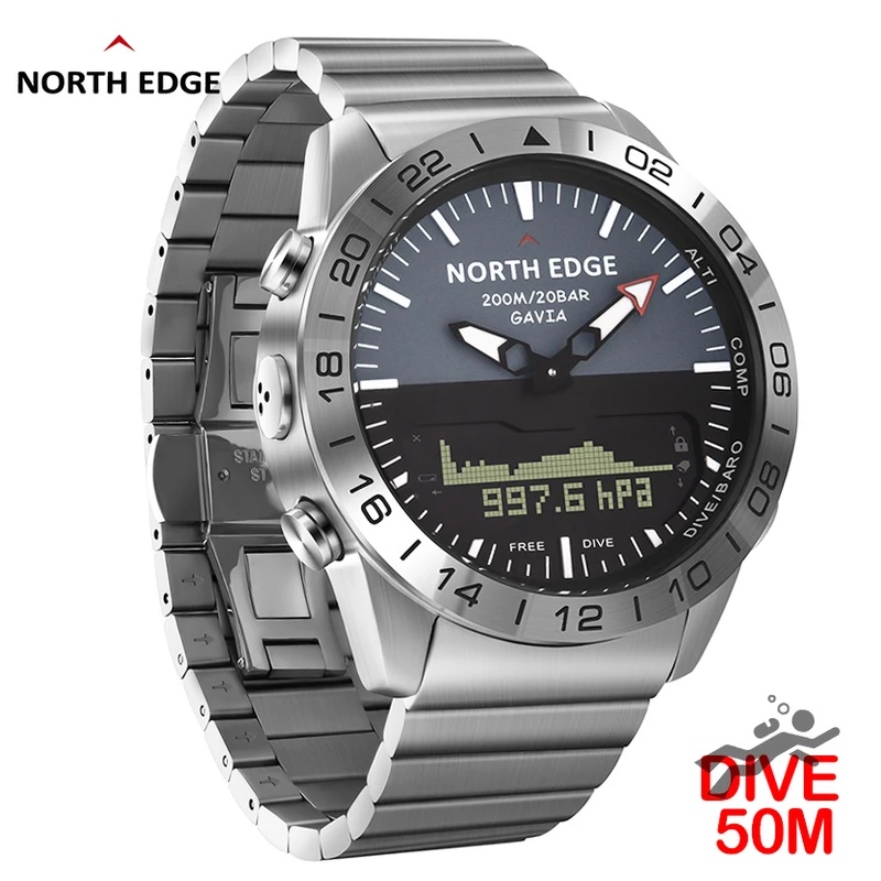 Smartwatch Army Watches For Men - NORTH EDGE メンズダイブウォッチ ミリタリーアーミー ラグジュアリー フルスチール