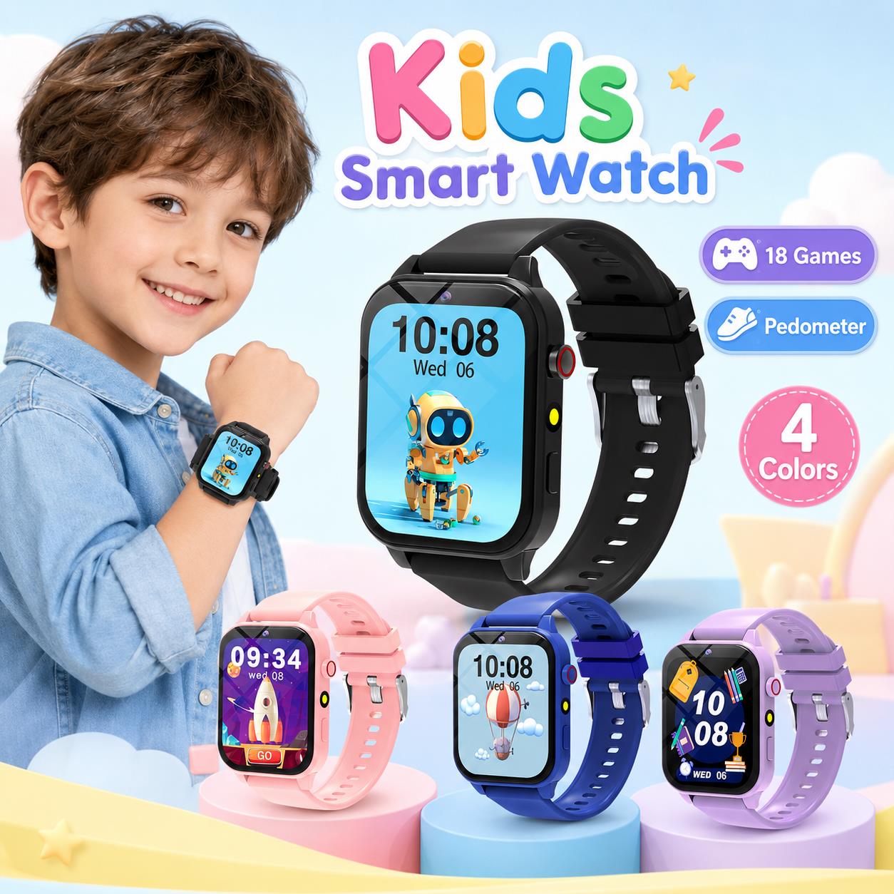 Smartwatch Digital Watches For Girls - 子供向けスマートウォッチゲーム 18種類のパズルゲーム 睡眠モニタリング 目覚まし時計 学習時計 デジタルスマートウォッチ