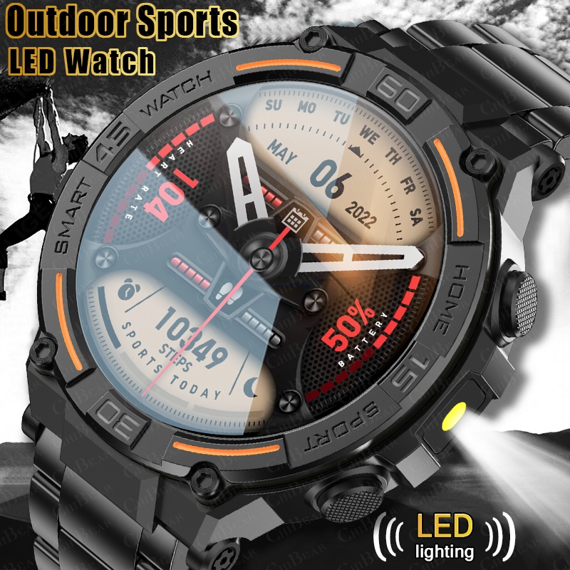 Smartwatch Rugged Watches For Men - アウトドアミリタリーラギッドスマートウォッチ メンズ GPSスポーツフィットネス防水腕時計 Bluetooth通話 LEDライト付きスマートウォッチ