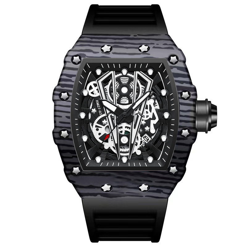 Smartwatch Sports Watches For Men - BINBOND 2026 高級メンズクォーツ腕時計 シリコンストラップ ホローウォッチ メンズ防水スポーツ腕時計
