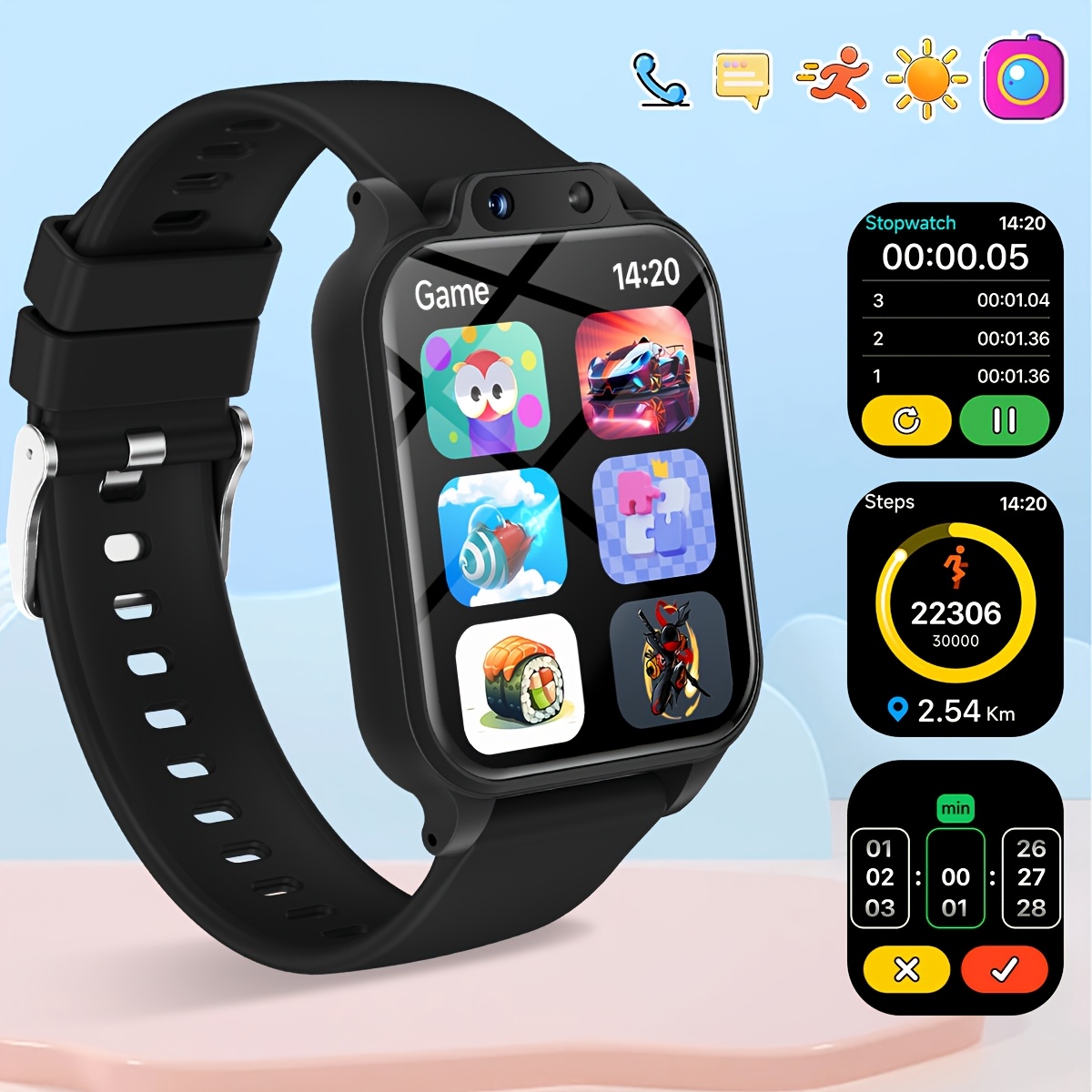 Smartwatch Digital Watches For Kids - 18種類の教育ゲーム、HD自撮り対応、カメラ、USB充電、フォトアルバム、歩数計を搭載した若者向けスマートウォッチ