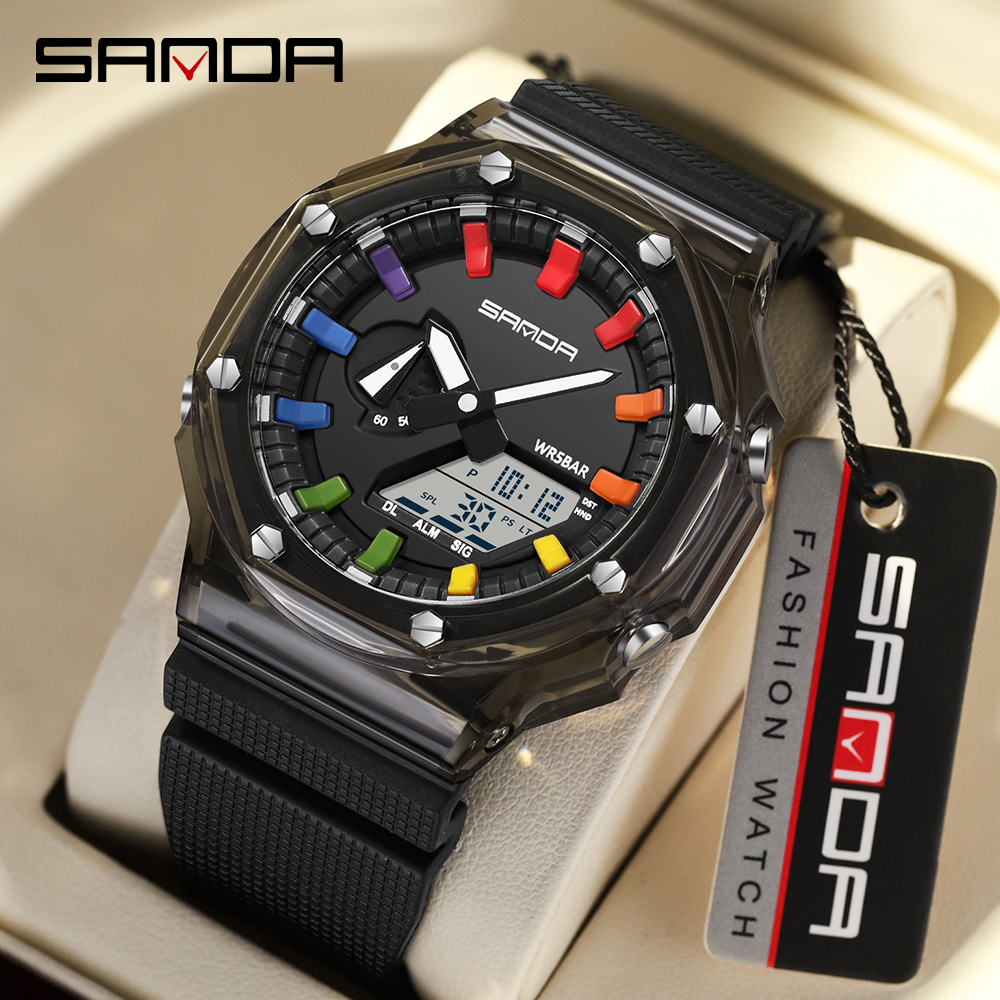Smartwatch Army Watches For Men - SANDA 3341デジタル LED 腕時計メンズミリタリーアーミースポーツクロノグラフクォーツ腕時計オリジナル 50 メートル防水男性電子時計