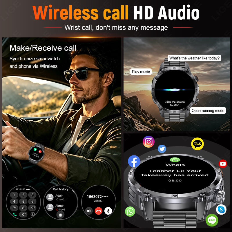 頑丈なアウトドアメンズスマートウォッチ、Bluetooth通 - Smartwatch Rugged Watches For Men のレビューと価格