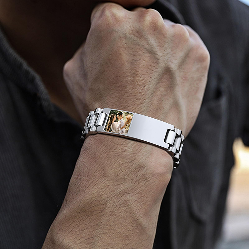 カスタム画像テキストブレスレット時計バンドステンレス鋼リンク - Smartwatch Sports Watches For Men のレビューと価格