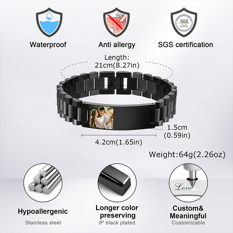カスタム画像テキストブレスレット時計バンドステンレス鋼リンク - Smartwatch Sports Watches For Men のレビューと価格