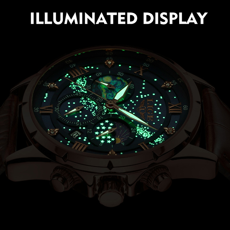 LIGE 新しい 24 時間ムーンフェイズ腕時計メンズトップ - Smartwatch Army Watches For Men のレビューと価格