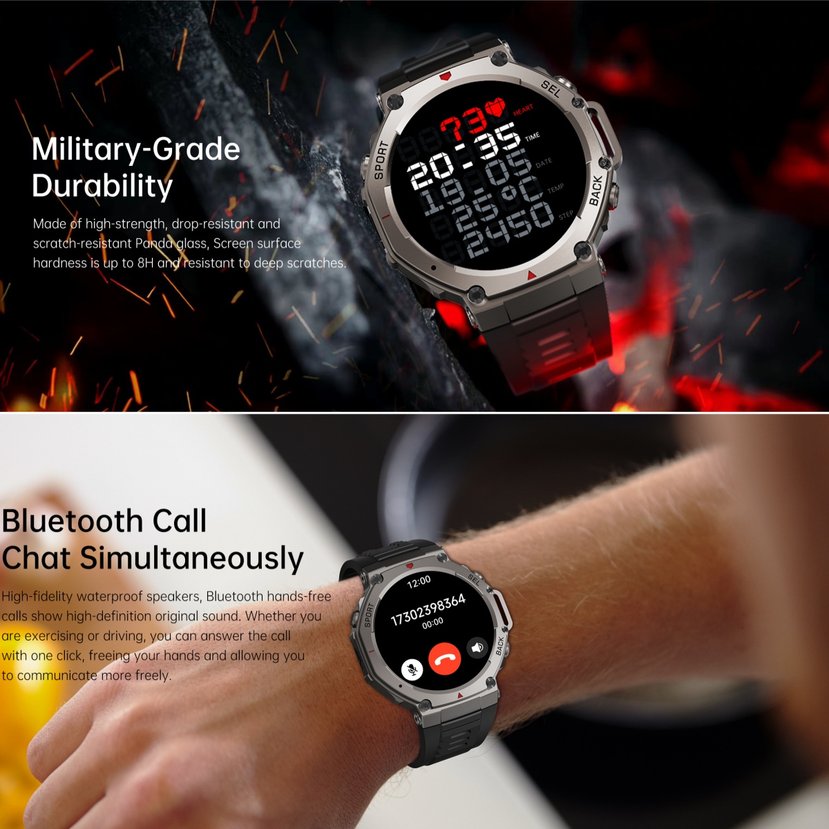 男性用スマートミリタリーウォッチ,Bluetooth通話,G - Watch Vs Smartwatch のレビューと価格