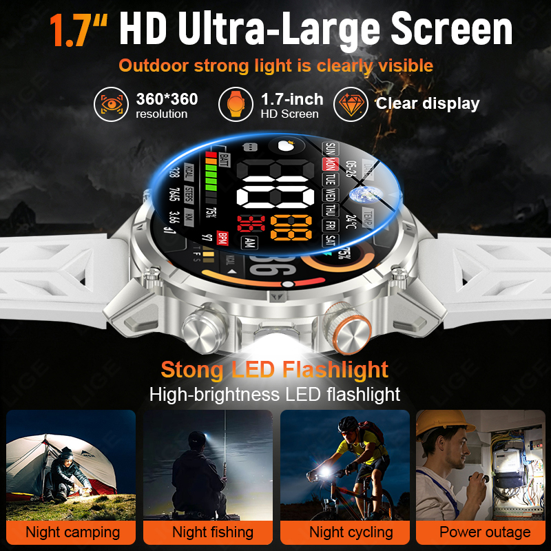 LIGE 新型頑丈アウトドアメンズスマートウォッチ 1400 - Smartwatch Rugged Watches For Men のレビューと価格