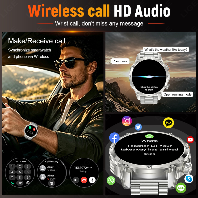 LIGE 新型頑丈アウトドアメンズスマートウォッチ 1400 - Smartwatch Rugged Watches For Men のレビューと価格