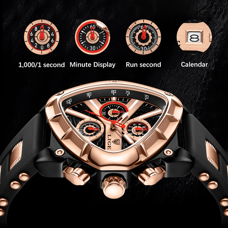 LIGE ファッションメンズ腕時計トライアングルクロノグラフ - Smartwatch Army Watches For Men のレビューと価格