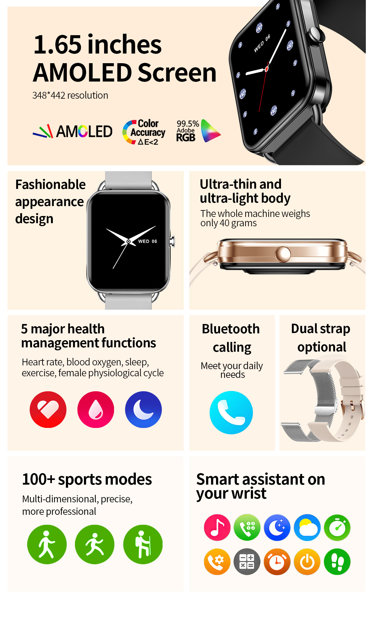 2024 スマートウォッチ Android 電話 1.65  - Smartwatch New Watches For Women のレビューと価格